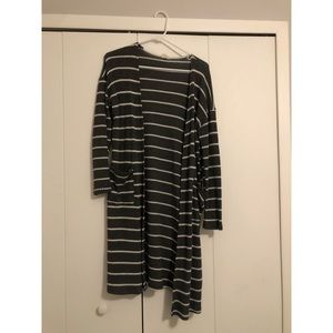 Grey and White Striped Long Cardigan-Super Comfortable